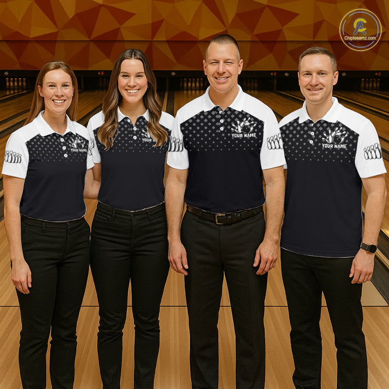 Custom Black and White Bowling Team Shirt for Women Bowling League Jersey Polo & 1/4 Zip QZT1378