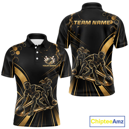 Custom Black Gold Bowling Team Shirt for Men Bowling League Jersey Polo & 1/4 Zip QZT1379