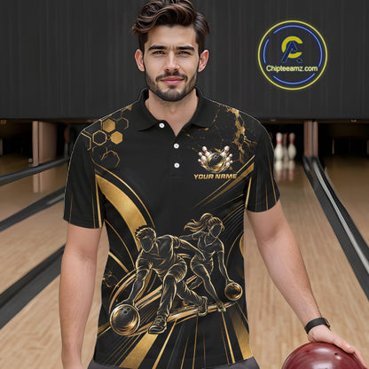 Custom Black Gold Bowling Team Shirt for Men Bowling League Jersey Polo & 1/4 Zip QZT1379