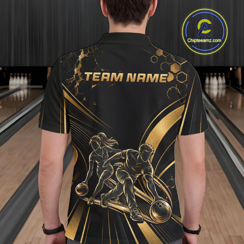 Custom Black Gold Bowling Team Shirt for Men Bowling League Jersey Polo & 1/4 Zip QZT1379