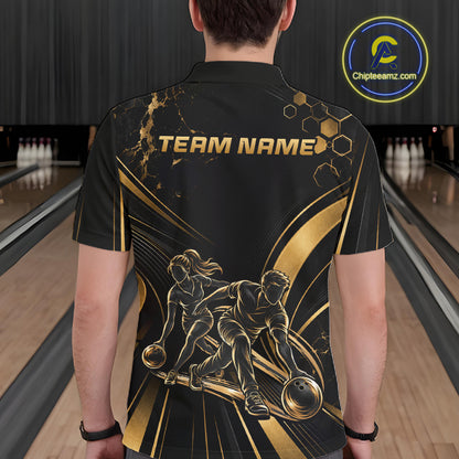 Custom Black Gold Bowling Team Shirt for Men Bowling League Jersey Polo & 1/4 Zip QZT1379