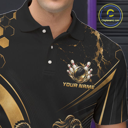Custom Black Gold Bowling Team Shirt for Men Bowling League Jersey Polo & 1/4 Zip QZT1379