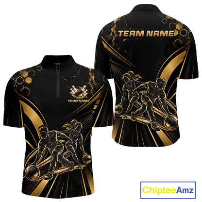 Custom Black Gold Bowling Team Shirt for Men Bowling League Jersey Polo & 1/4 Zip QZT1379