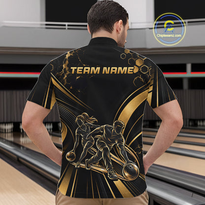 Custom Black Gold Bowling Team Shirt for Men Bowling League Jersey Polo & 1/4 Zip QZT1379
