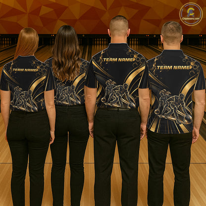 Custom Black Gold Bowling Team Shirt for Men Bowling League Jersey Polo & 1/4 Zip QZT1379