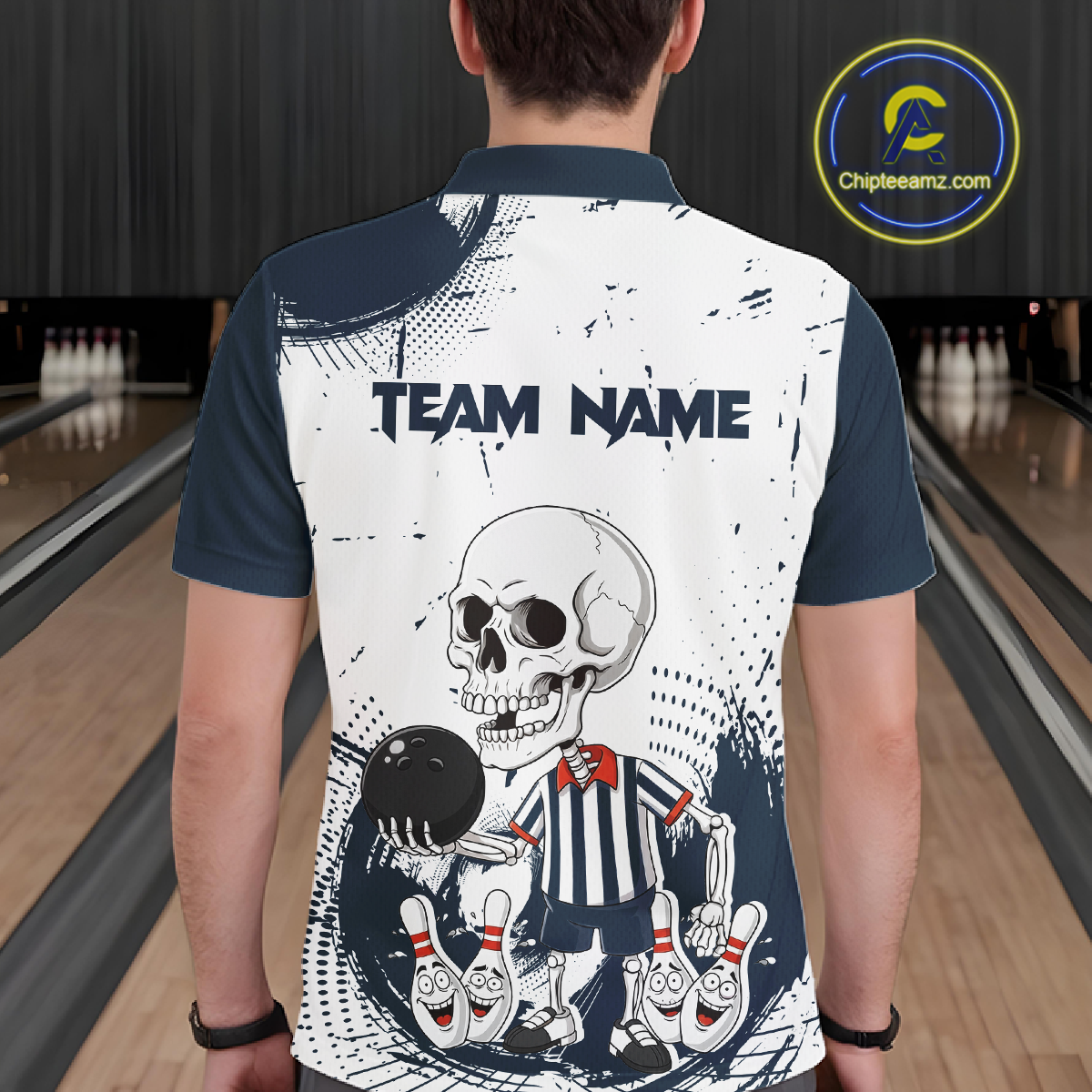 Skeleton Bowling Team Shirt for Men Personalized Funny Bowling Team Jersey Polo & 1/4-Zip QZT818