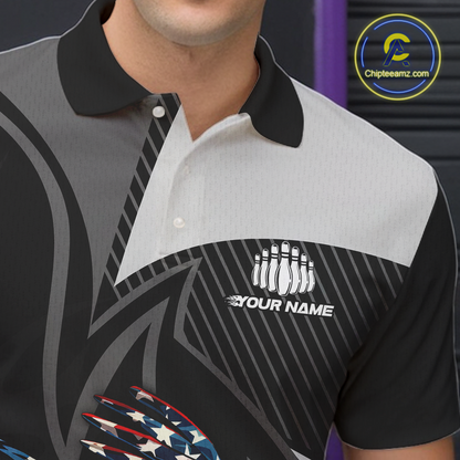Custom American Flag Eagle Bowling Polo Shirt Quarter-Zip Bowling Jersey for Men QZT819