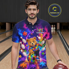 Load image into Gallery viewer, Colorful Autism Bear Bowling Shirt Custom Bowling Jersey League for Men Polo &amp; Quarter-Zip QZT1052