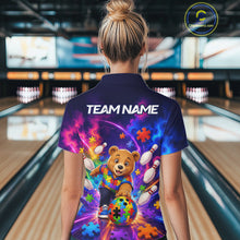 Load image into Gallery viewer, Colorful Autism Bear Bowling Shirt Custom Bowling Jersey League for Women Polo &amp; 1/4-Zip QZT1052