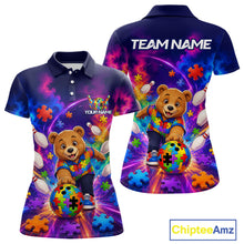 Load image into Gallery viewer, Colorful Autism Bear Bowling Shirt Custom Bowling Jersey League for Women Polo &amp; 1/4-Zip QZT1052