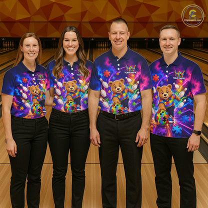 Colorful Autism Bear Bowling Shirt Custom Bowling Jersey League for Men Polo & Quarter-Zip QZT1052