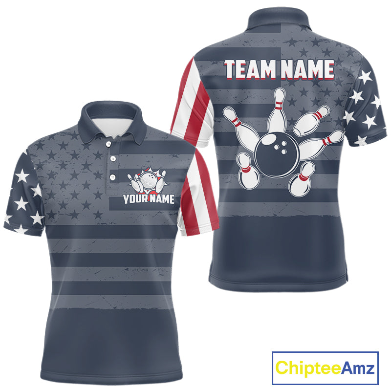 Custom American Flag Bowling Shirt for Men Patriotic Bowling Jersey Polo & 1/4-Zip QZT1310