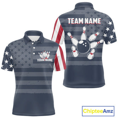 Custom American Flag Bowling Shirt for Men Patriotic Bowling Jersey Polo & 1/4-Zip QZT1310