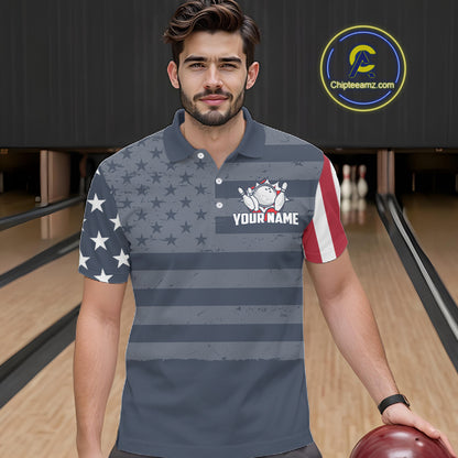 Custom American Flag Bowling Shirt for Men Patriotic Bowling Jersey Polo & 1/4-Zip QZT1310