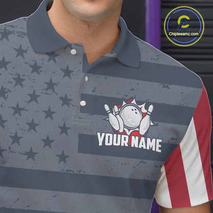 Custom American Flag Bowling Shirt for Men Patriotic Bowling Jersey Polo & 1/4-Zip QZT1310