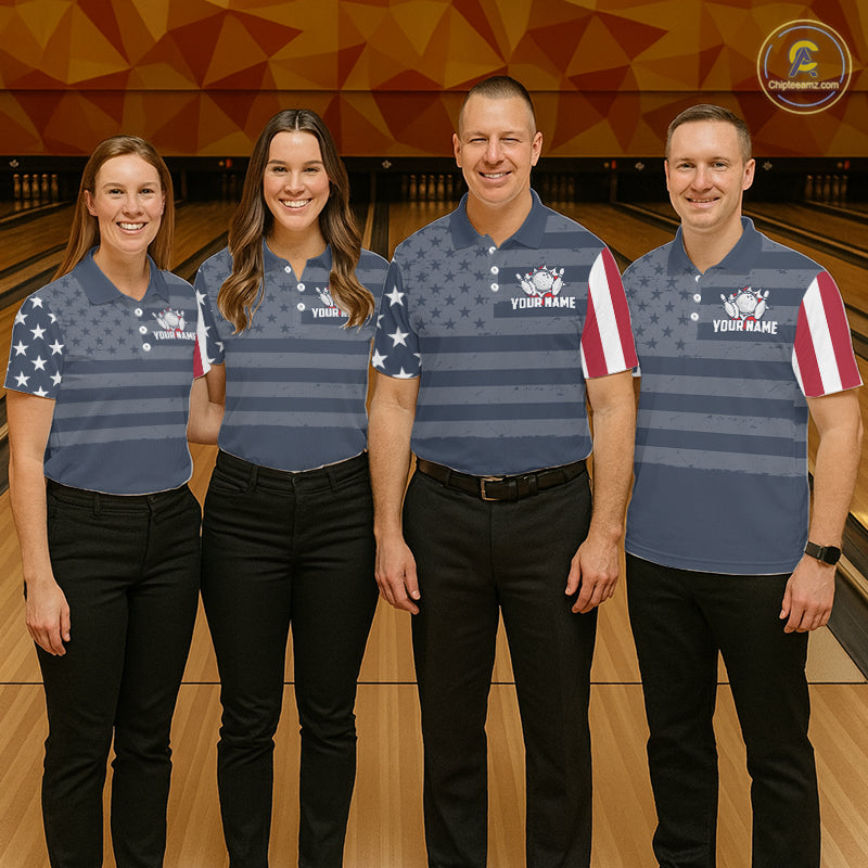 Custom American Flag Bowling Shirt for Women Patriotic Bowling Jersey Polo & 1/4-Zip QZT1310