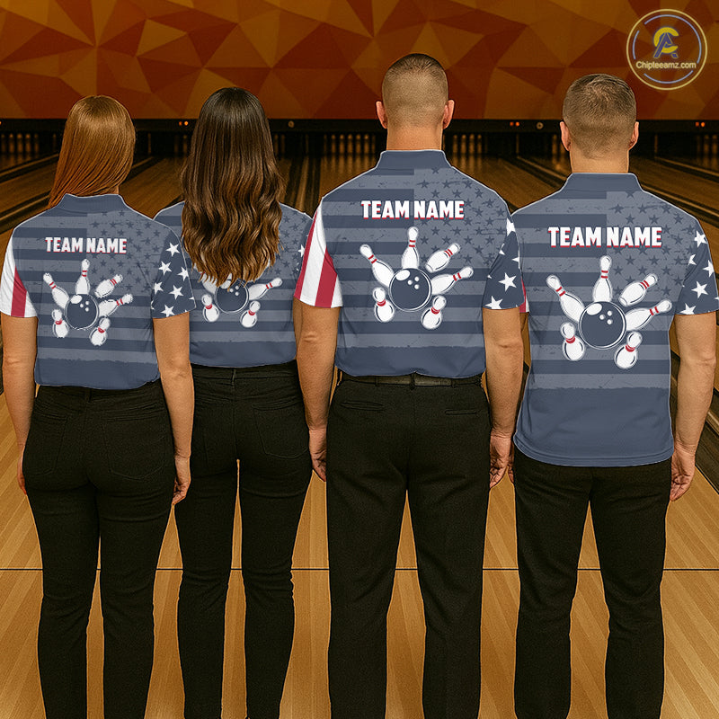 Custom American Flag Bowling Shirt for Women Patriotic Bowling Jersey Polo & 1/4-Zip QZT1310