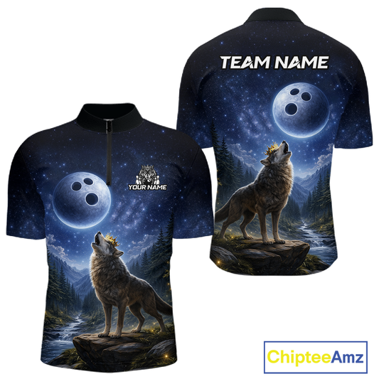 Custom Majestic Wolf Bowling Shirt for Men King Crown Bowling Jersey Polo & Quarter-Zip QZT964
