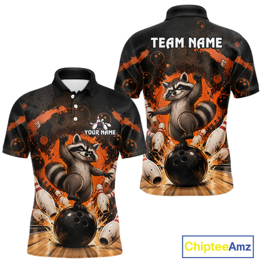Custom Funny Raccoon Bowling Shirt for Men Orange Bowling Jersey QZT1312