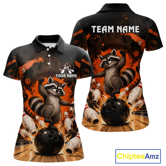 Custom Funny Raccoon Bowling Shirt for Women Orange Bowling Jersey QZT1312