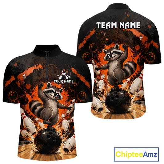 Custom Funny Raccoon Bowling Shirt for Men Orange Bowling Jersey QZT1312