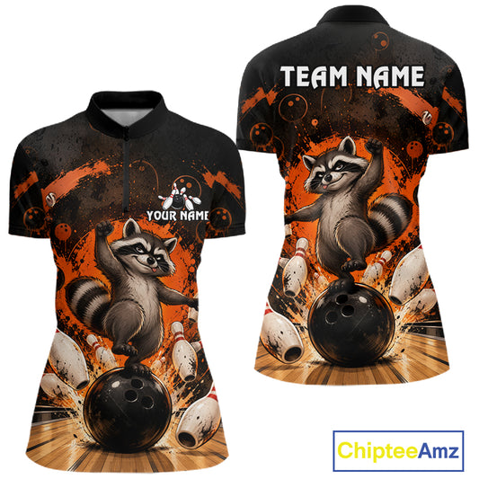 Custom Funny Raccoon Bowling Shirt for Women Orange Bowling Jersey QZT1312