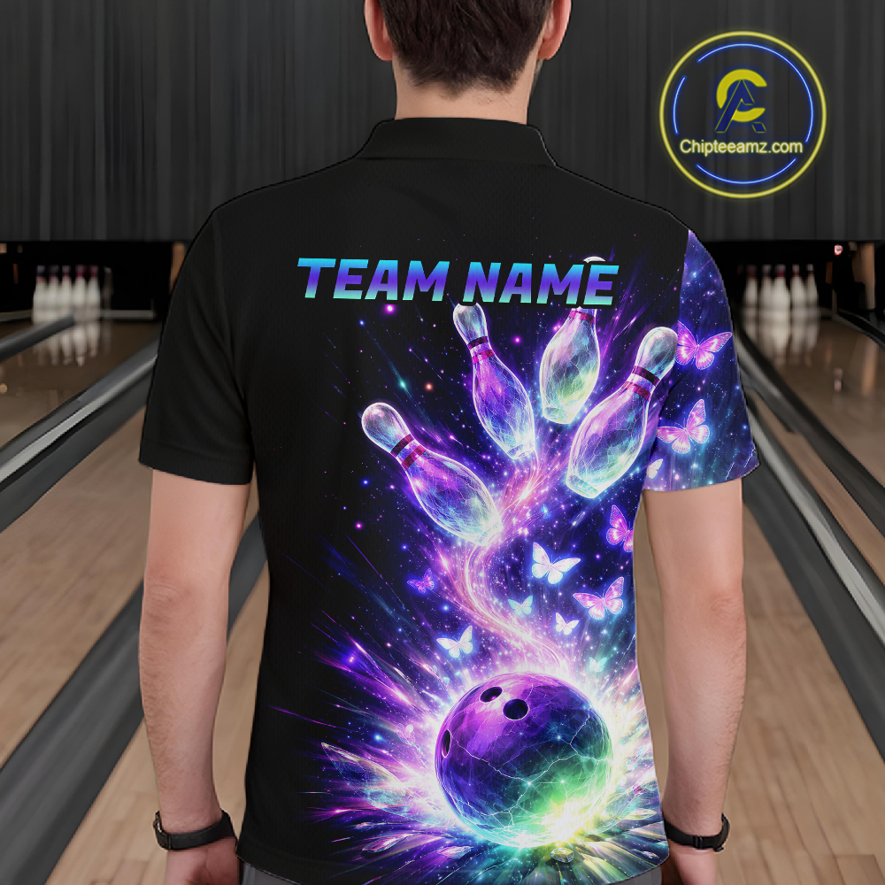Neon Aurora Bowling Shirt Custom Galaxy Glow Bowling Jersey for Men Polo & Quarter-Zip QZT967
