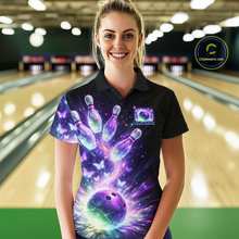 Load image into Gallery viewer, Neon Aurora Bowling Shirt Custom Galaxy Glow Bowling Jersey for Women Polo &amp; Quarter-Zip QZT967