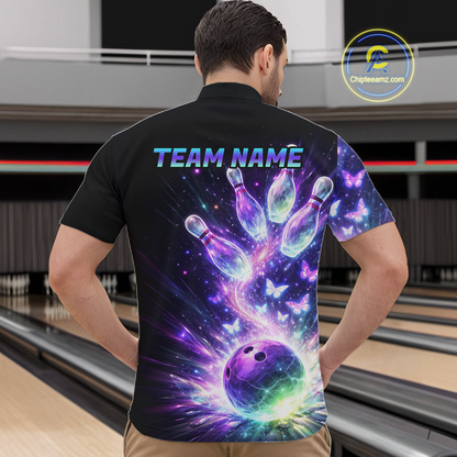 Neon Aurora Bowling Shirt Custom Galaxy Glow Bowling Jersey for Men Polo & Quarter-Zip QZT967