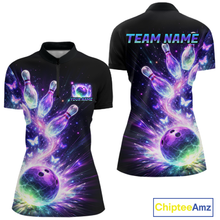 Load image into Gallery viewer, Neon Aurora Bowling Shirt Custom Galaxy Glow Bowling Jersey for Women Polo &amp; Quarter-Zip QZT967