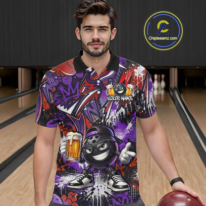 Custom Funny Red Bowling Ball & Beer Bowling Shirt Bowling Team Jersey for Men Polo & 1/4-Zip QZT1234