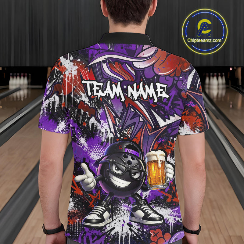 Custom Funny Red Bowling Ball & Beer Bowling Shirt Bowling Team Jersey for Men Polo & 1/4-Zip QZT1234