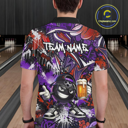 Custom Funny Red Bowling Ball & Beer Bowling Shirt Bowling Team Jersey for Men Polo & 1/4-Zip QZT1234