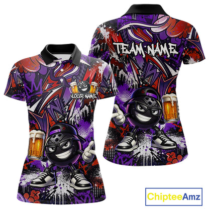 Custom Funny Red Bowling Ball & Beer Bowling Shirt Bowling Team Jersey for Women Polo & 1/4-Zip QZT1234