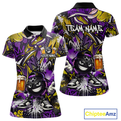 Custom Funny Yellow Bowling Ball & Beer Bowling Shirt Bowling Team Jersey for Women Polo & 1/4-Zip QZT1234