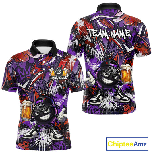 Custom Funny Red Bowling Ball & Beer Bowling Shirt Bowling Team Jersey for Men Polo & 1/4-Zip QZT1234