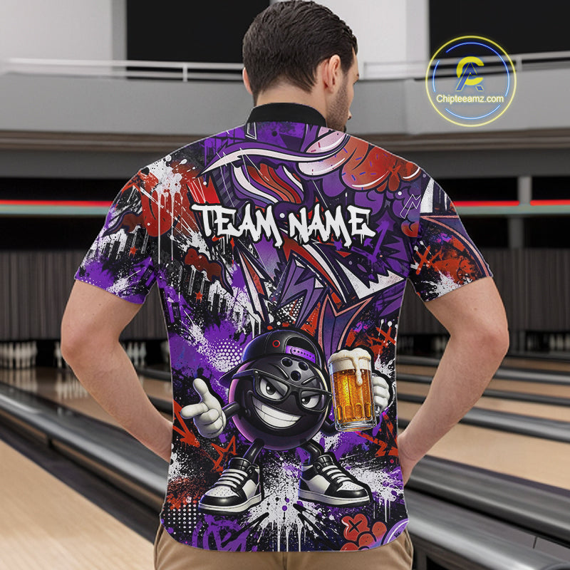 Custom Funny Red Bowling Ball & Beer Bowling Shirt Bowling Team Jersey for Men Polo & 1/4-Zip QZT1234