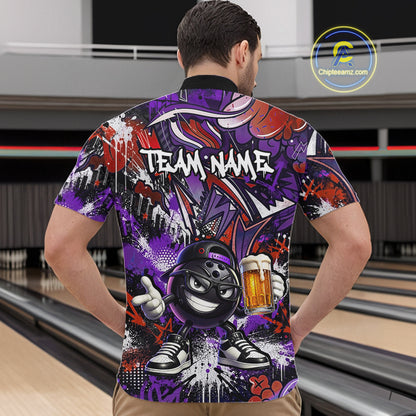 Custom Funny Red Bowling Ball & Beer Bowling Shirt Bowling Team Jersey for Men Polo & 1/4-Zip QZT1234