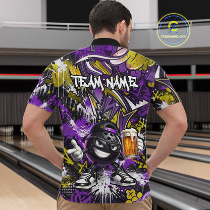 Custom Funny Yellow Bowling Ball & Beer Bowling Shirt Bowling Team Jersey for Men Polo & 1/4-Zip QZT1234