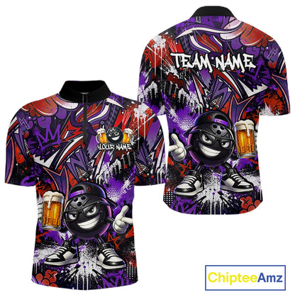 Custom Funny Red Bowling Ball & Beer Bowling Shirt Bowling Team Jersey for Men Polo & 1/4-Zip QZT1234