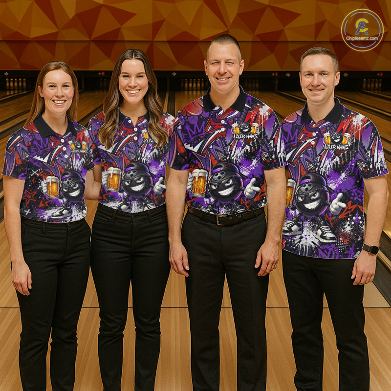 Custom Funny Red Bowling Ball & Beer Bowling Shirt Bowling Team Jersey for Men Polo & 1/4-Zip QZT1234