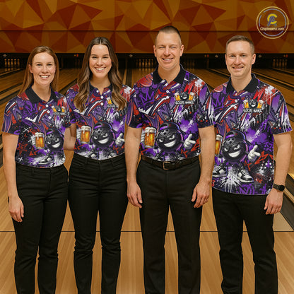 Custom Funny Red Bowling Ball & Beer Bowling Shirt Bowling Team Jersey for Men Polo & 1/4-Zip QZT1234