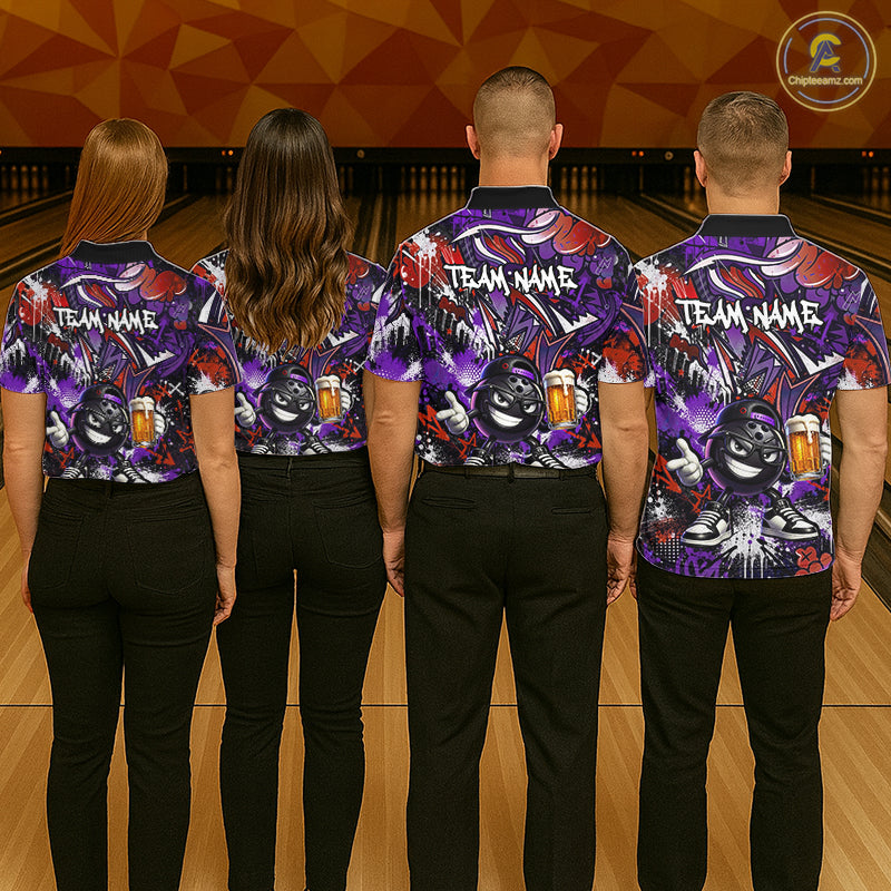Custom Funny Red Bowling Ball & Beer Bowling Shirt Bowling Team Jersey for Men Polo & 1/4-Zip QZT1234