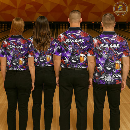 Custom Funny Red Bowling Ball & Beer Bowling Shirt Bowling Team Jersey for Men Polo & 1/4-Zip QZT1234