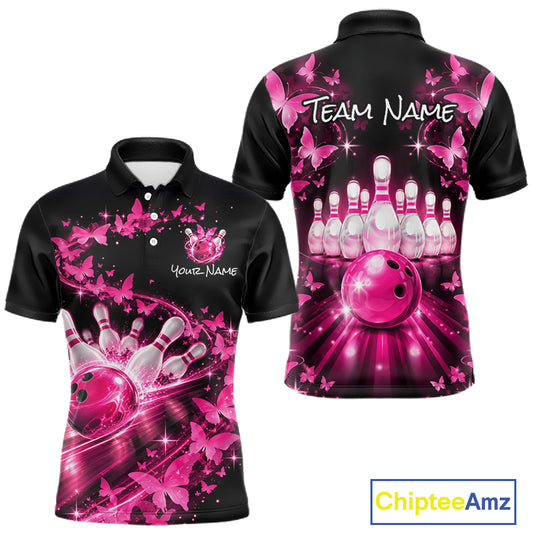 Pink Butterflies Bowling Shirts Custom Bowling Jersey for Men QZT1314