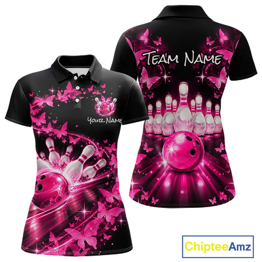 Pink Butterflies Bowling Shirts Custom Bowling Jersey for Women QZT1314