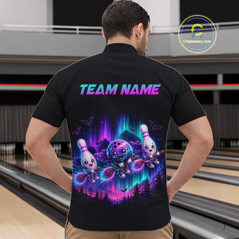 Custom Spooky Flying Bowling Ball & Pins Team Jersey Halloween Bowling Shirt for Men QZT1242