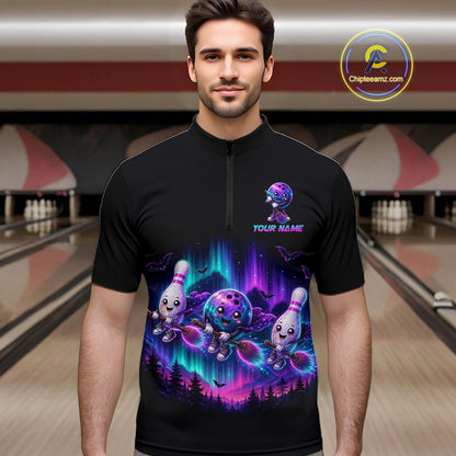 Custom Spooky Flying Bowling Ball & Pins Team Jersey Halloween Bowling Shirt for Men QZT1242