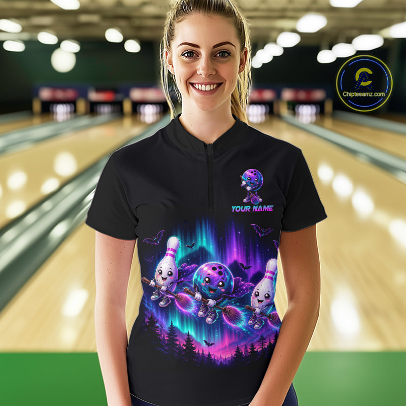 Custom Spooky Flying Bowling Ball & Pins Team Jersey Halloween Bowling Shirt for Women QZT1242
