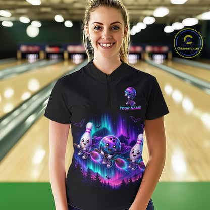 Custom Spooky Flying Bowling Ball & Pins Team Jersey Halloween Bowling Shirt for Women QZT1242